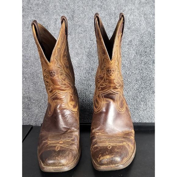 Ariat Western Cowboy Boots Distressed Leather Square‎ Toe Pull On Mens 10D Brown - Picture 2 of 8
